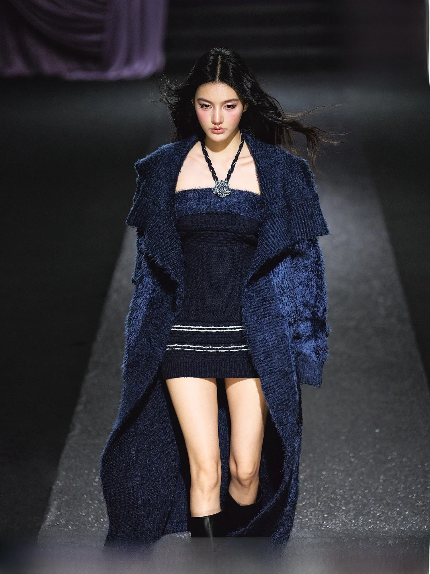 

AGAM Lazy Feeling Knitted Sweater Coat Handwoven Color Block Dress Autumn Winter Set Long Sleeve Collar Half Open Cardigan