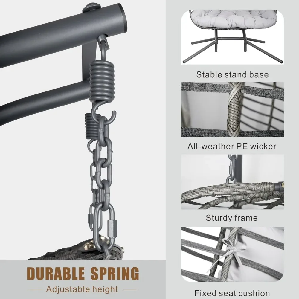 Sedia a uovo doppia sospesa con supporto, cuscino per sedia a dondolo per amaca da patio, divanetto per camera da letto, balcone, giardino, uso interno