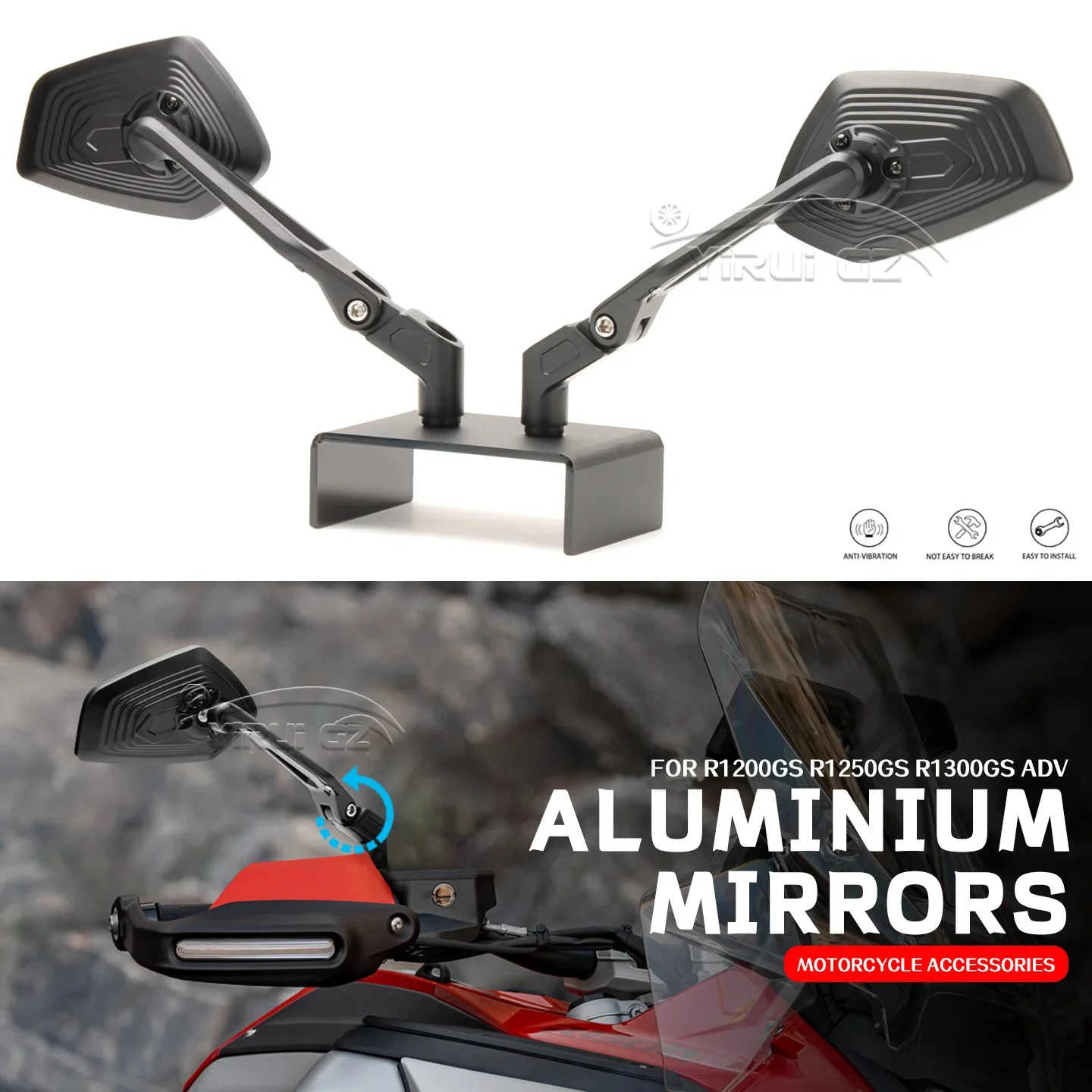Motorcycle Rearview Mirror Aluminum Adjustable Side Rear View Mirrors For R1200GS R1200GS ADV R1250 GS ADV R1300GS R 1300 GS ADV