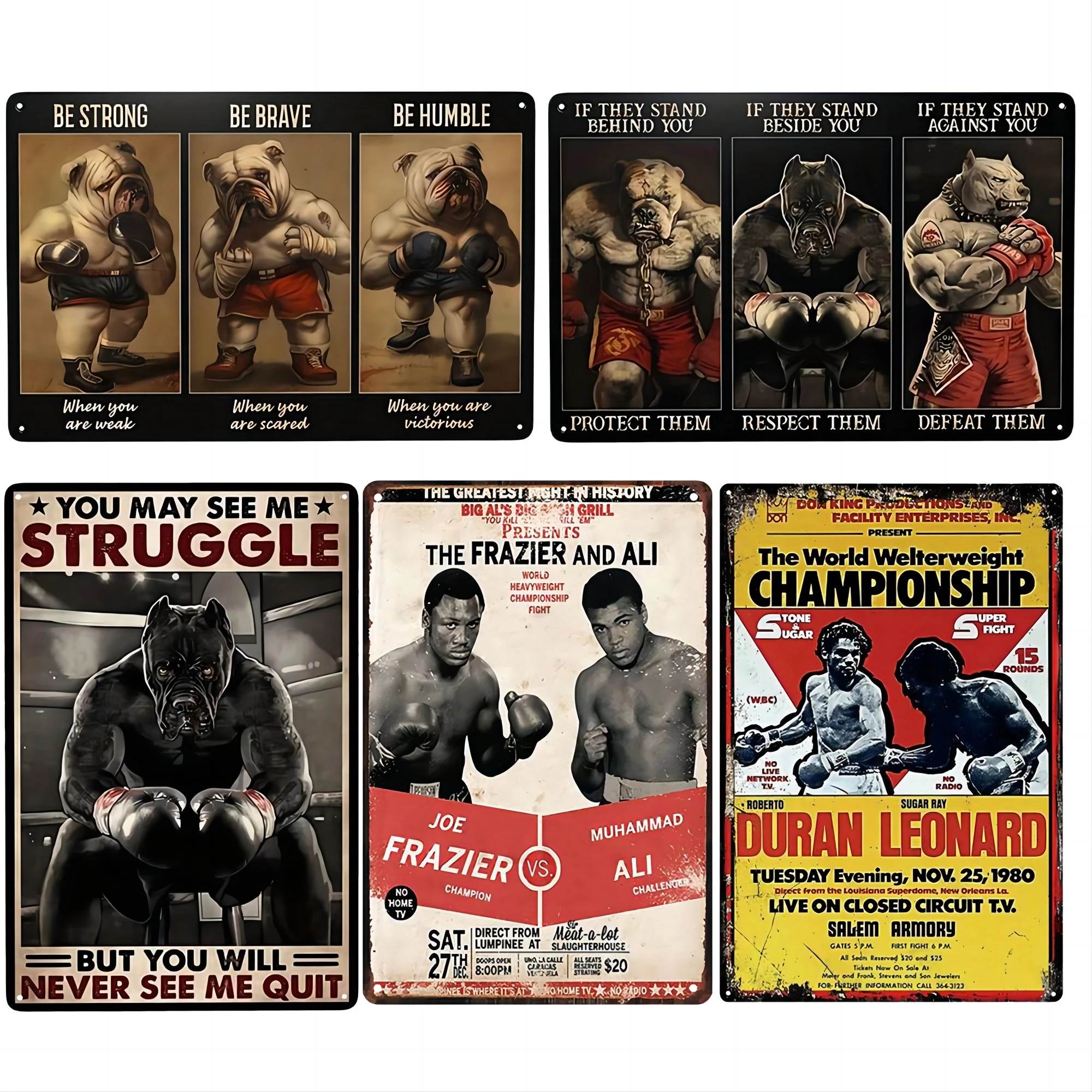 Metal Tin Sign, You May See Me Strucgle But You Will Never See Me Quit Boxing Pitbull Animal Poster Retro Wall Art Iron Painting