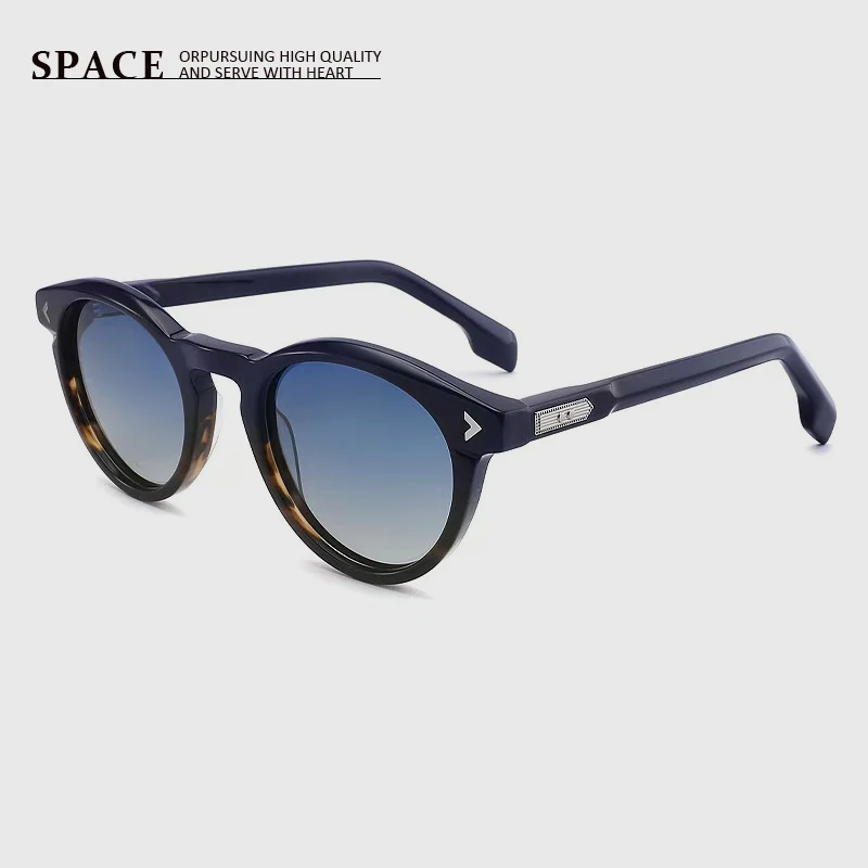 

9003S Japanese-style fashion round-framed sunglasses retro metallic studs pilot trend handcrafted acetate lenses engraved logo