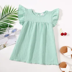 Toddlers Girls Cute Dress Solid Flutter Sleeve Dresses Summer Fashionable Daily Casual Home Clothes for Baby Girls 3-24 Months
