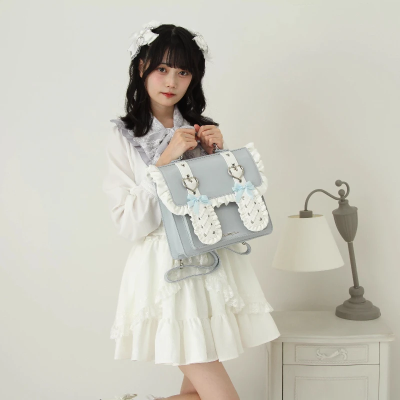Original Sweet and Cute Lolita Heart-shaped Rabbit Ear Pleated Lta Bag Two-dimensional Japanese Small Food Daily Backpack Women