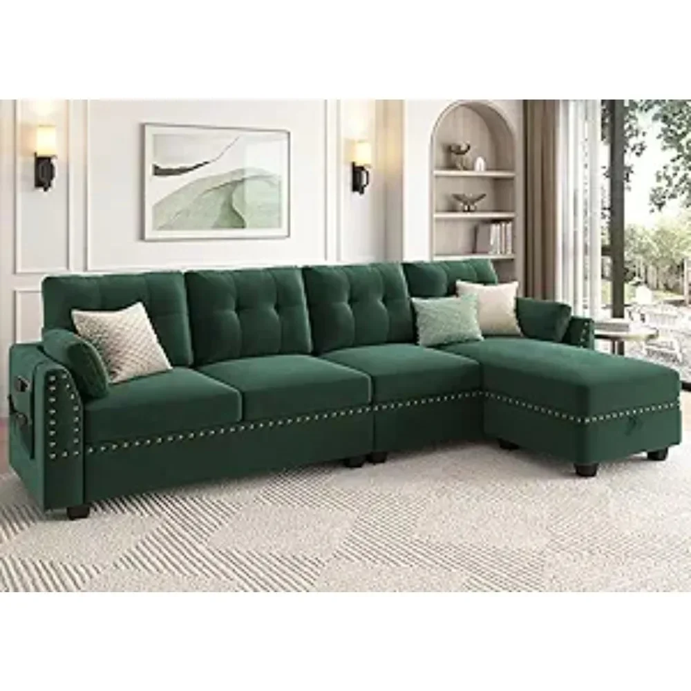 

Velvet Convertible Sectional Sofa L Shaped Couch with Storage Ottoman Reversible Sectional Couch Sofa for Small Space