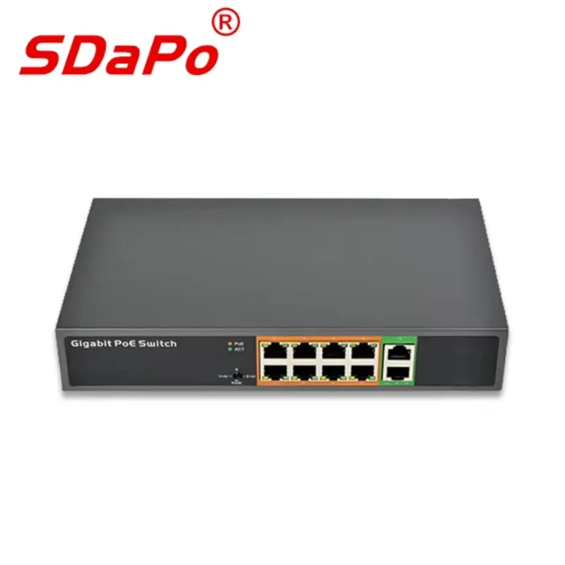 PSE1008G Ethernet PoE Switch 48V 10 Port Gigabit 802.3af/at 150W Smart 20G Capacity VLAN Support FCC Certified 100m
