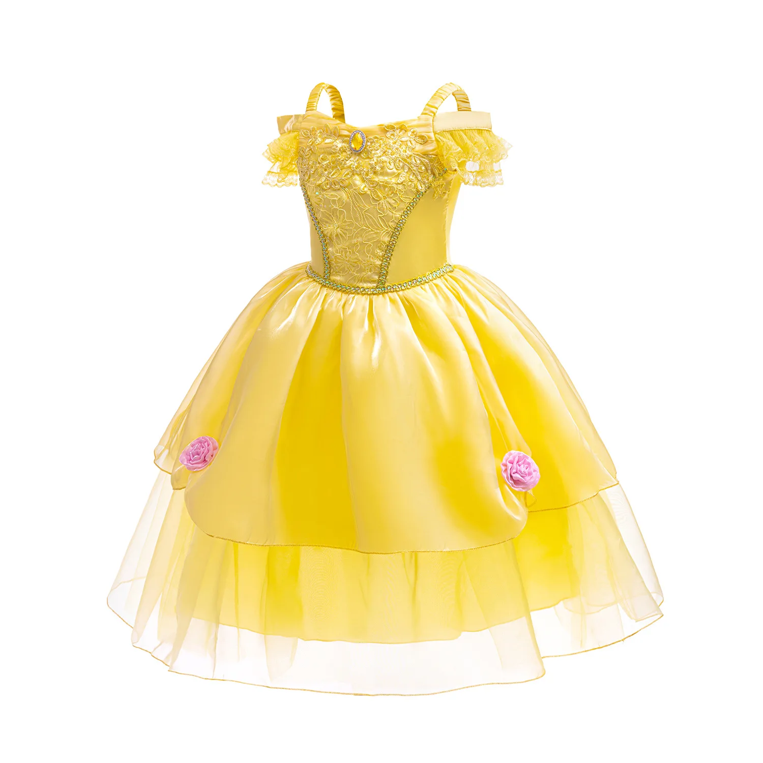 Cute Yellow Princess Dress Girl Belle Cosplay Costume Kids Carnival Purim Fantasy Outfits 2-10 Yrs Stage Performance Clothes