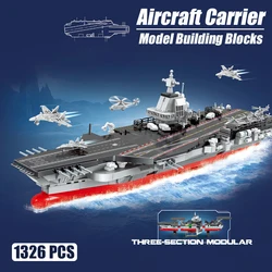 2024 New Military Series Aircraft Fighter Carrier Model Building Blocks 1326PCS MOC Navy Warship Bricks Toys Gifts for Kids Boys