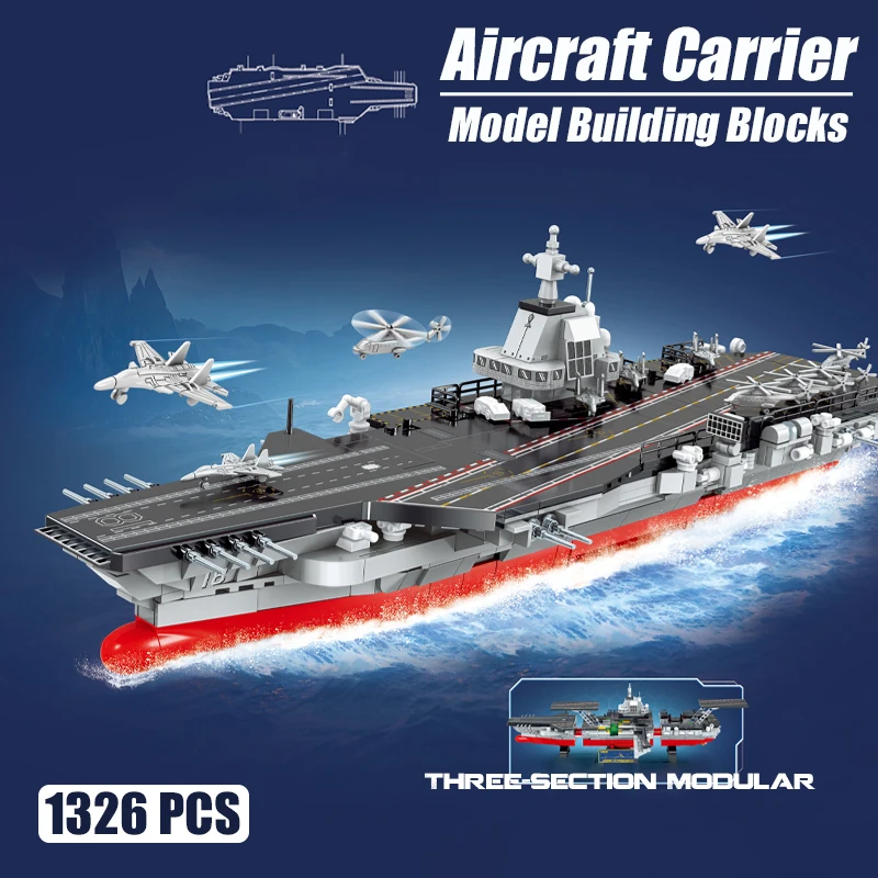 2024 New Military Series Aircraft Fighter Carrier Model Building Blocks 1326PCS MOC Navy Warship Bricks Toys Gifts for Kids Boys