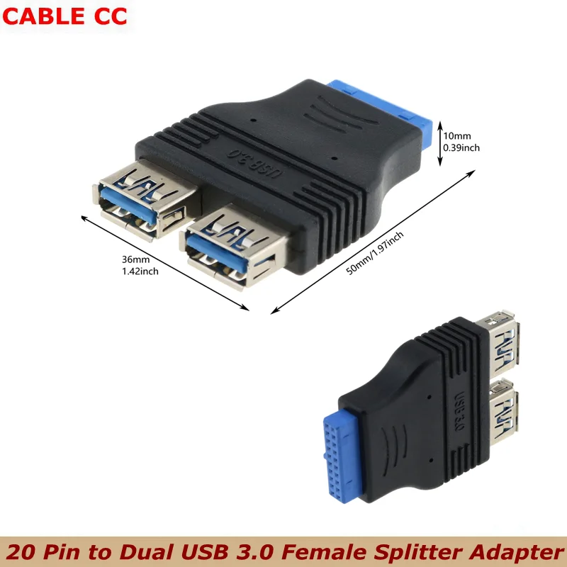 Internal USB 3.0 Header Splitter 2-Port USB 3.0 A Female to Motherboard 20 Pin Adapter,