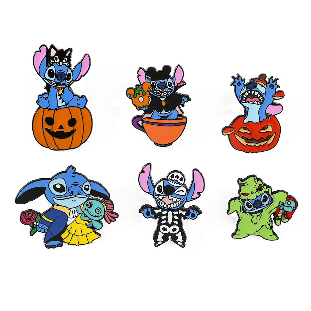Criativo Halloween Cartoon Broche, Abóbora Esqueleto, Ponto Esmalte Pin, Emblema De Metal, Jóias Roupas, Acessórios Mochila, 6 Pcs