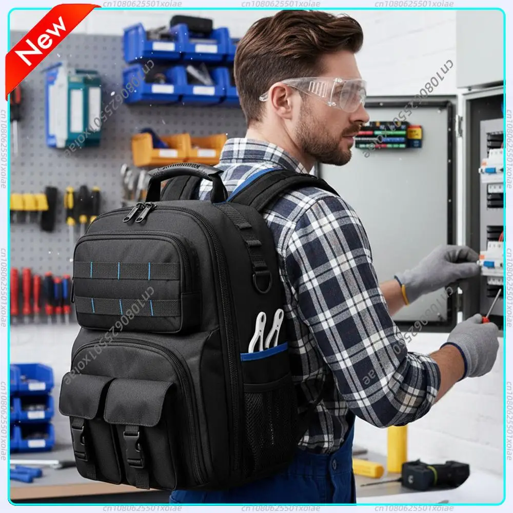 Heavy-Duty Electrician Backpack Large Capacity Professional Work Shoulder Bag Hardware Tool Storage Bag Removable Tool Organizer
