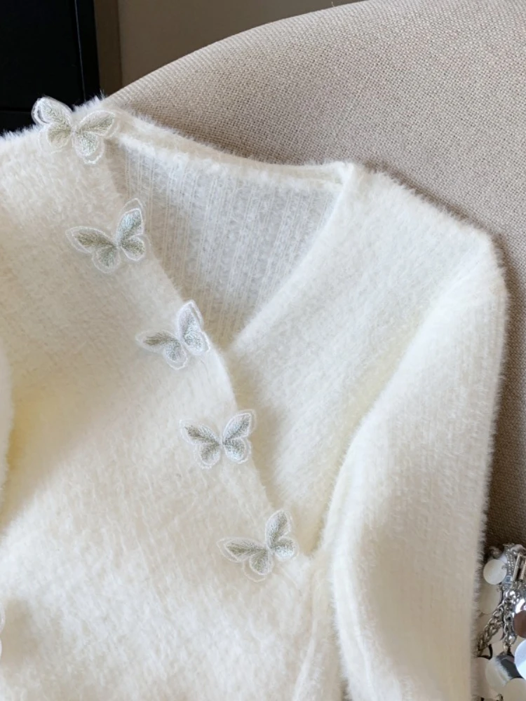 Harajuku Vintage élégant tricot doux pull femmes coupe ajustée à manches longues col en v hauts irréguliers décontracté mode bureau dame pulls