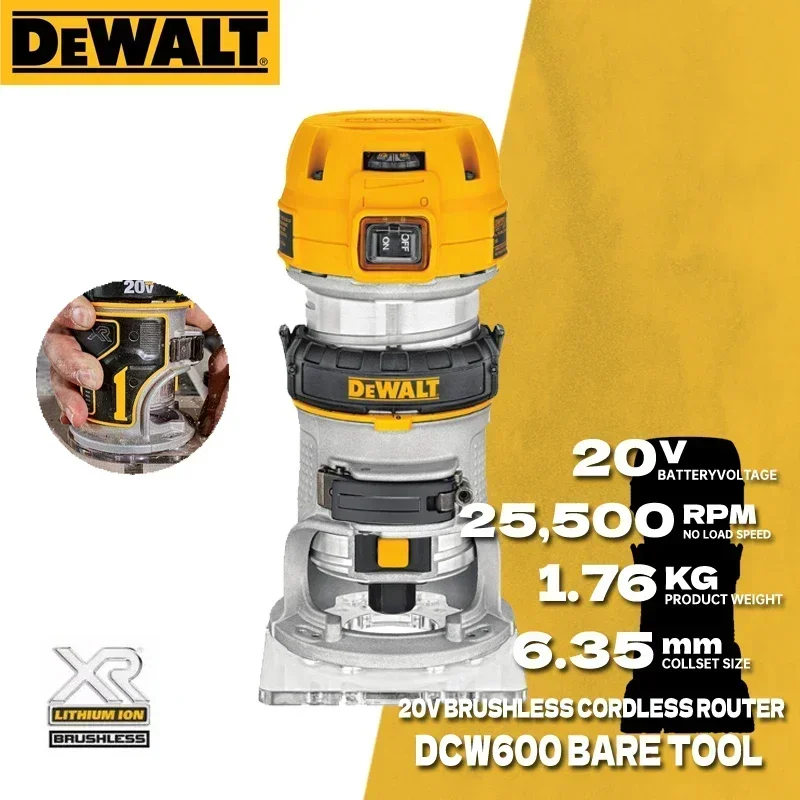 DEWALT DCW600B Brushless Electric Hand Trimmer Cordless Wood Router Woodworking Engraving Slotting Trimming Machine Power Tool