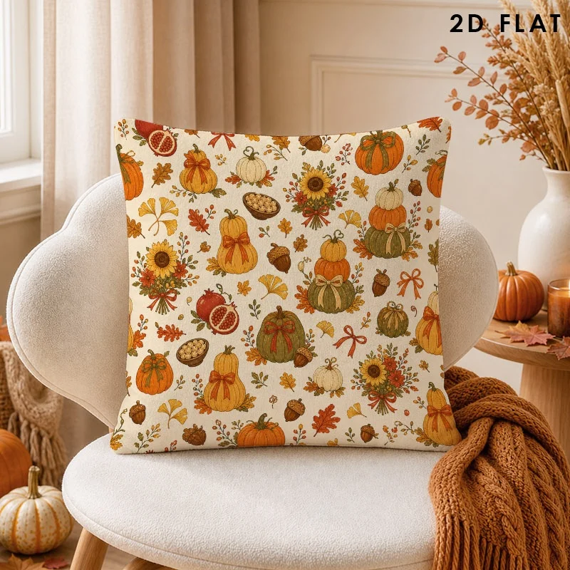 Autumn Pumpkin Harvest Pillow Cover, Vintage Floral Accent Cushion Case for Sofa and Living Room,Sunflower Bouquet,Holiday Gift