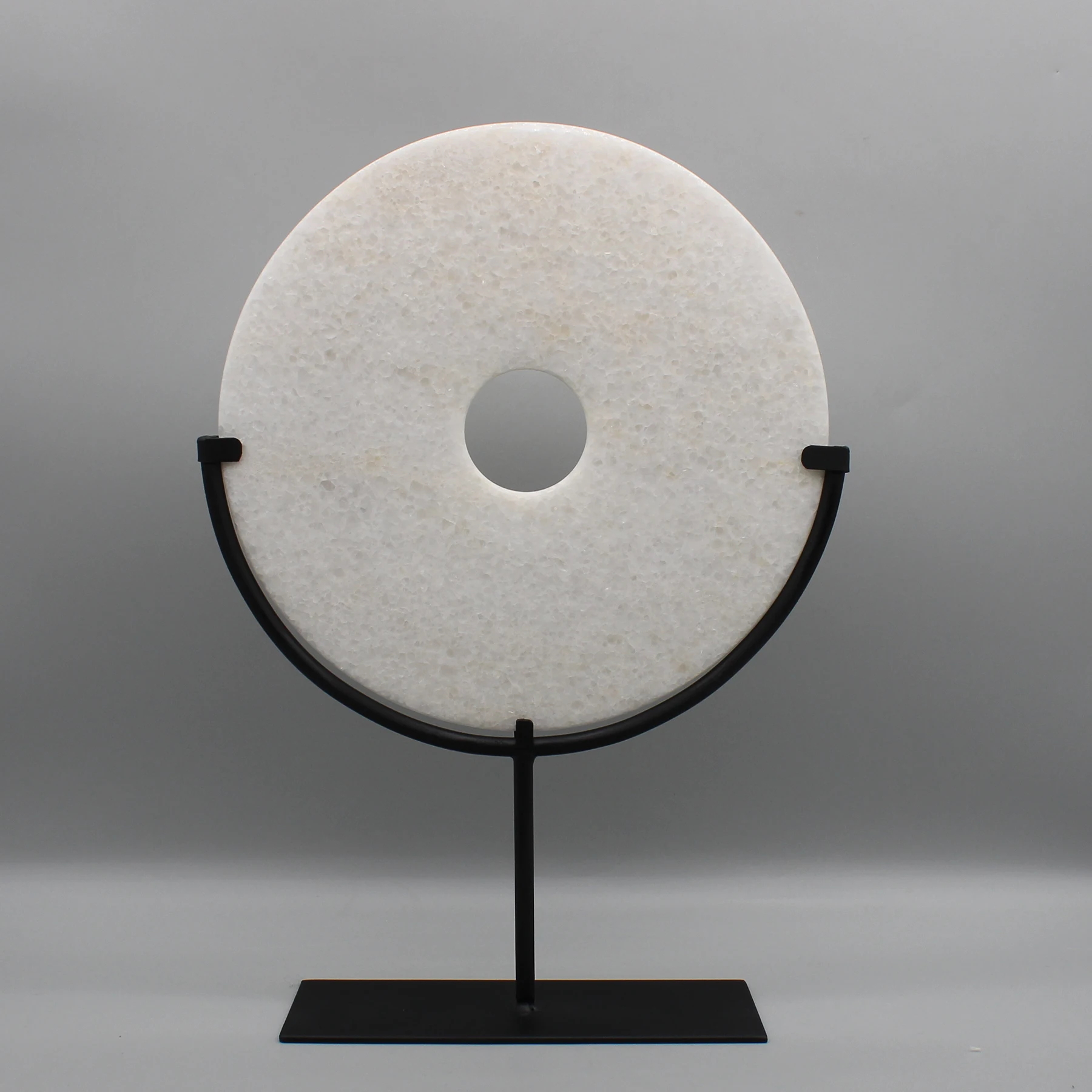 FengShui jade stone carving, stone disc, forturne disc, white marble stone disc with stand