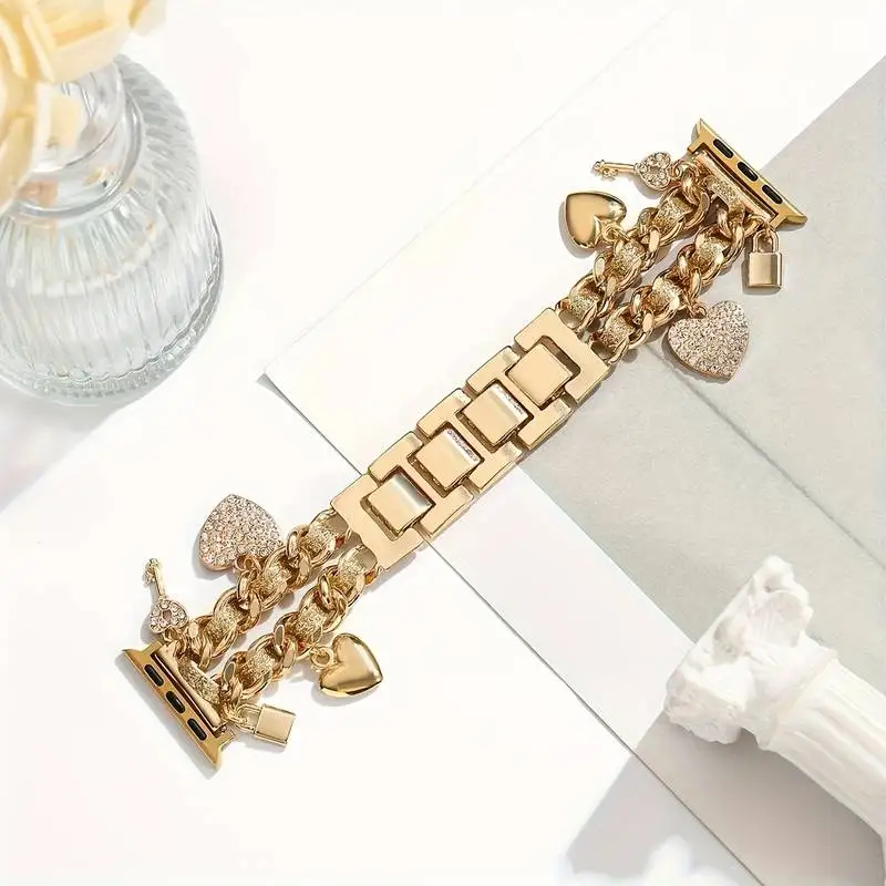 Women Stylish Charm Strap for Apple Watch Band 38mm 40 44 42 46 4145mm Heart Lock Key Chain Bracelet iWatch 10 9 8 7 6 5 4 SE view 3