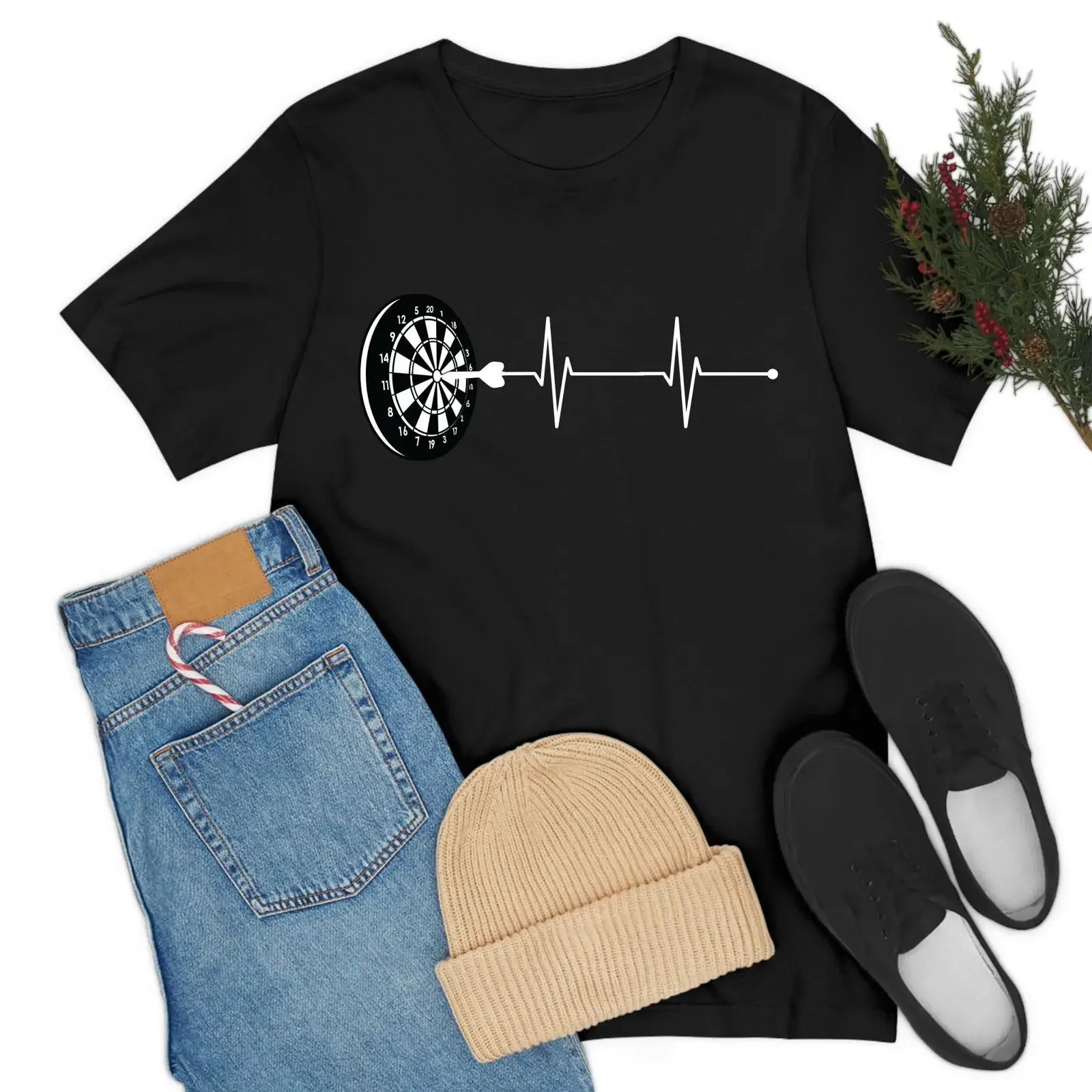 Cute Dart Heartbeat Player Board Lovers T Shirt vintage Washed Stylish designer clothes Slightly Versatile homme Soft