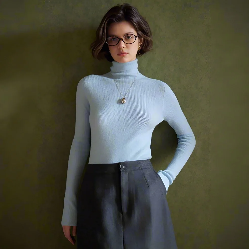 

Women's Turtleneck Sweater Knit Pullover Top 100% Merino Wool Long Sleeve Casual Fall Winter Fashion Outfits