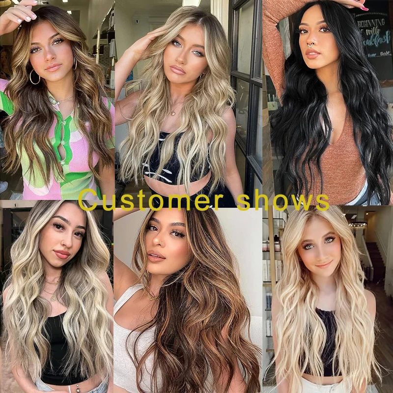 Extensions de cheveux synthétiques à clipser pour femmes, postiches blondes bordeaux longues, optique ondulée, tête complète, 180g, 20 po, 4 pièces