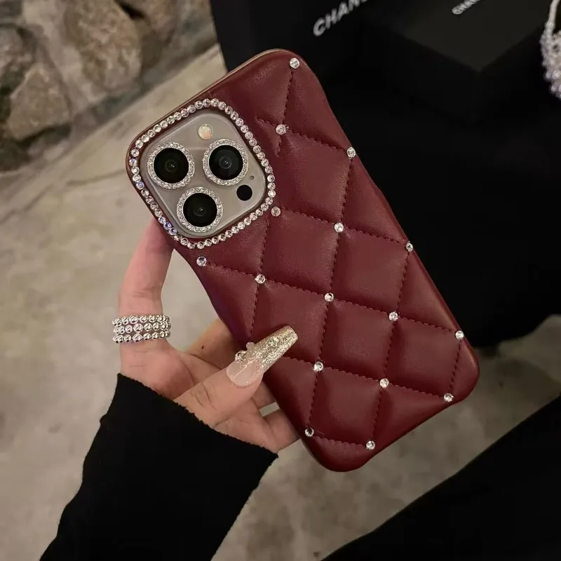 

New Phone Case Suitable for iPhone 16 Pro Luxury Rhinestone 15promax Leather 14 13 Hand-held Rope 12 Half Pack Protective Cover