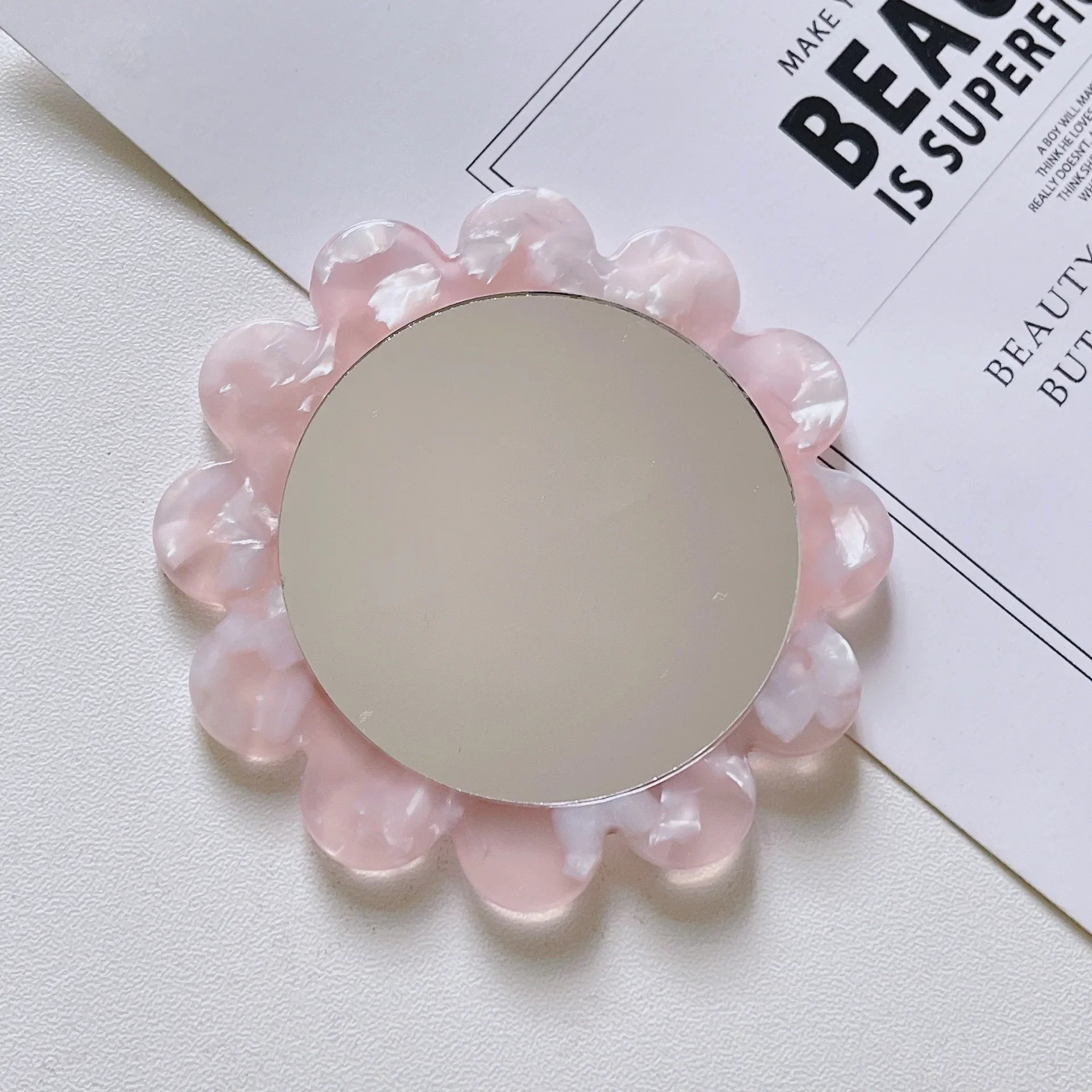Flower Shaped Acetic Acid Makeup Mirror Handheld Circular Mirror Hand Mirror SPA Salon Compact Acetic Mirrors Cosmetic New