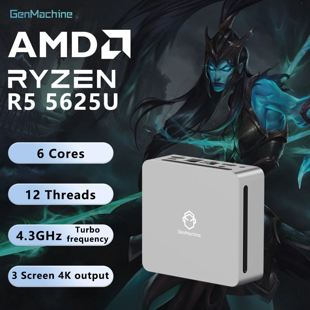 

Genmachine AMD Ryzen 5 5625U Mini Pc Gaming 4K@60Hz, WiFi6 for Creative Casual Mini PC - 6C/12T Mini Pc Windows 11 Ryzen