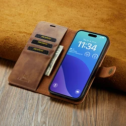 DG.Ming For iPhone 16 15 14 13 12 11 Pro Max Plus Mini Luxury 2-Folding Wallet Case Detachable Leather Magnetic Flip Cover Case