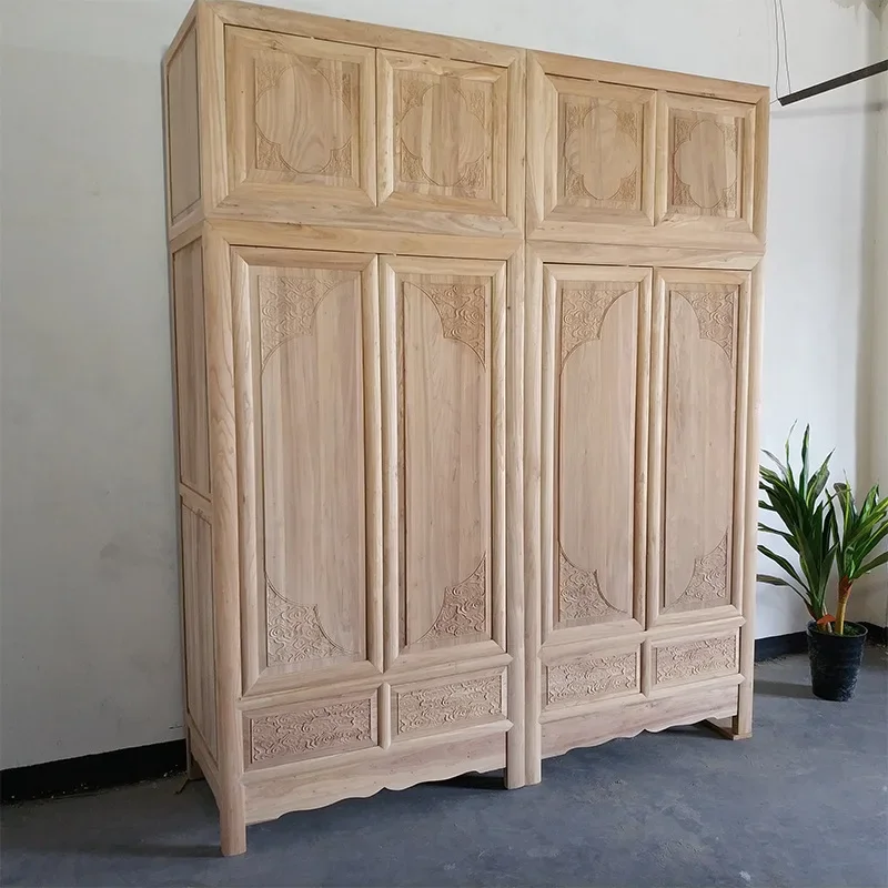 Clothes cabinet all solid wood bedroom wardrobe furniture white stubble white embryo