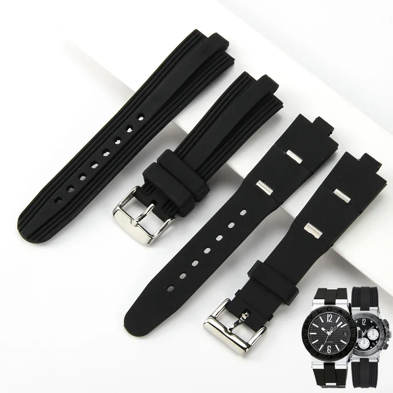 Convex Rubber Silicone Watch Strap for Bvlgari DP42C14SVDGMT 8mm 22mm 22 * 7mm Accessories DIAGONO Series Watchband