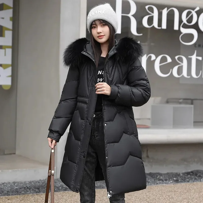 

Winter Jacket 2024 New Women Parkas Long Coat Casual Fur Collar Hooded Jackets Thicken Warm Loose Snow Wear Puffer Outwear R214