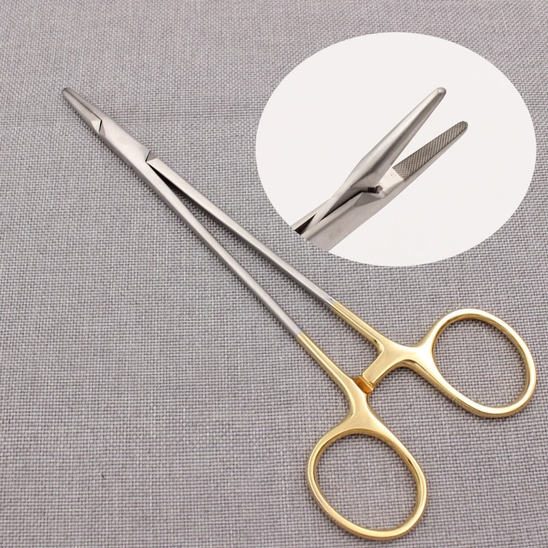 1pc Dental Needle Holder Plier 12/14/16cm Reusable Stainless Steel Gold Plated Handle Hemostat Locking Orthodontic Forceps
