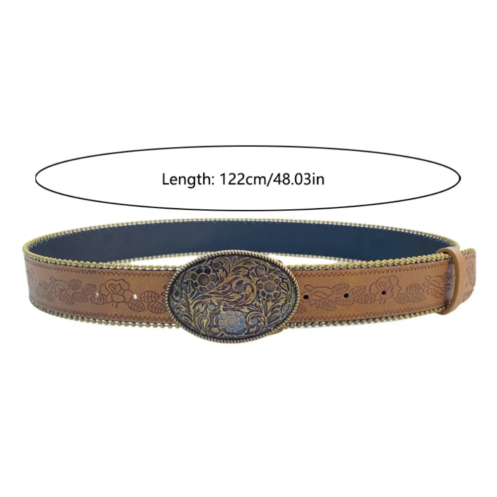 الرجعية سبيكة راعية البقر مشبك حزام الجينز ديكور حزام مشبك كاوبوي زنار خمر الخرز زهرة بولي PU حزام جوفاء فستان الديكور
