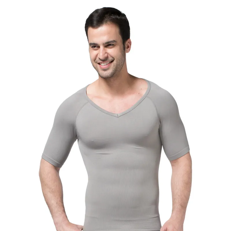 Men Boutique Classic Body Shaping Short Sleeve Seamless Deep Collar Abdominal hugging Curl Multifunction Corsets Thin Japanese