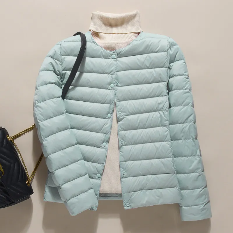 90% pato para baixo casaco feminino ultraleve sem gola jaqueta feminina portátil acolchoado parkas o-pescoço puffer casaco