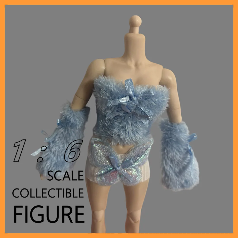 

Женский сексуальный меховой топ и рукава в масштабе 1/6, мини-юбки-бабочки, комплект одежды для 12-дюймовой экшн-фигурки, модель тела, игрушки