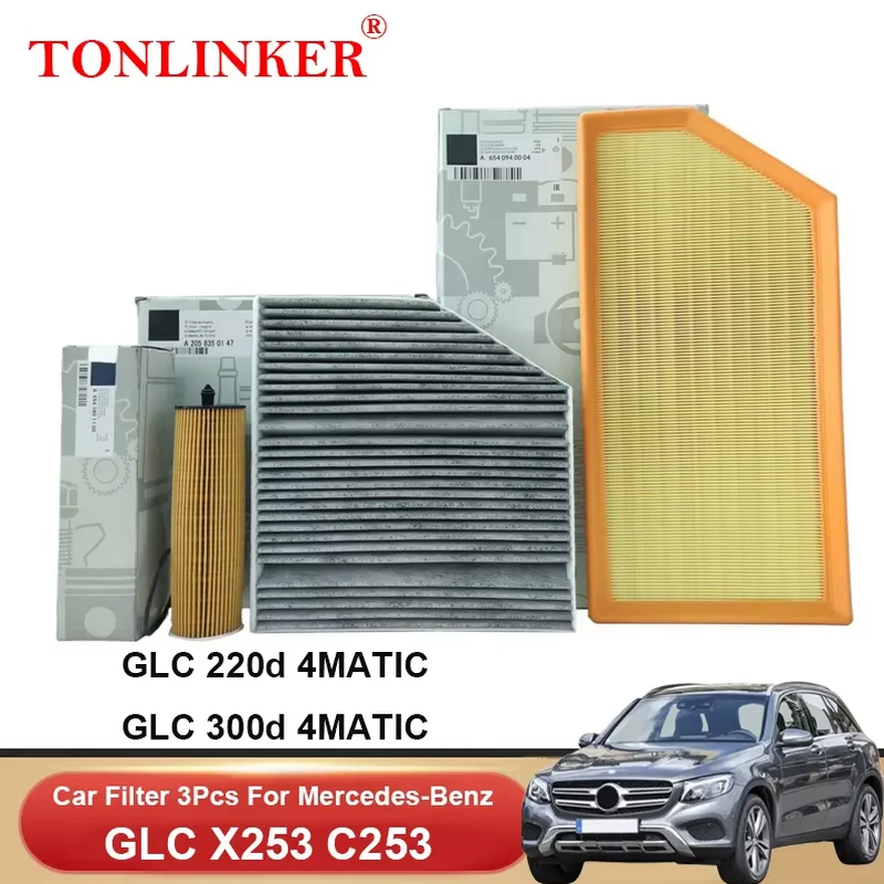 TONLINKER Cabin Air Filter Oil Filter For Mercedes Benz GLC X253 C253 2019-2022 GLC 220d 300d 4MATIC Sport 2.0L Car Accessories