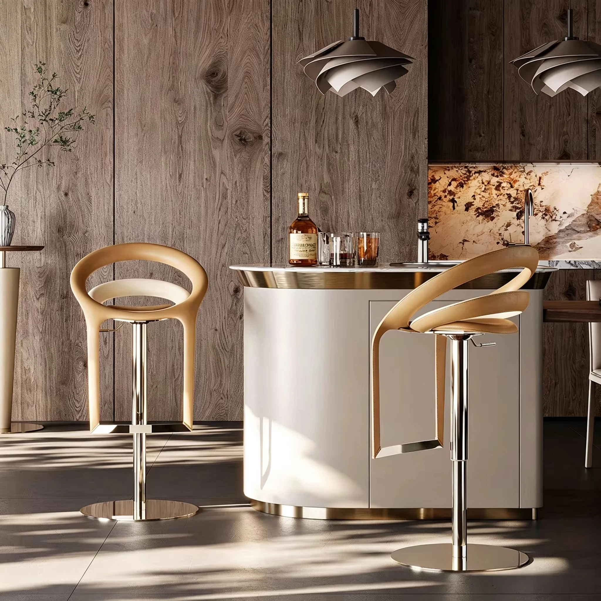 # Rainbow Circle Lifting Bar Chair with Leather Metal Frame Modern Design for Commercial Use Large Space Island Home Bar Club view 2
