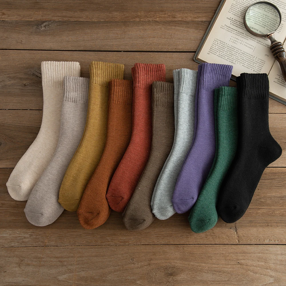 Women's Socks Autumn Winter New Year Warm Terry Thickened Medium And Short Tube One Size Solid Color Casual Sports Fashion Socks