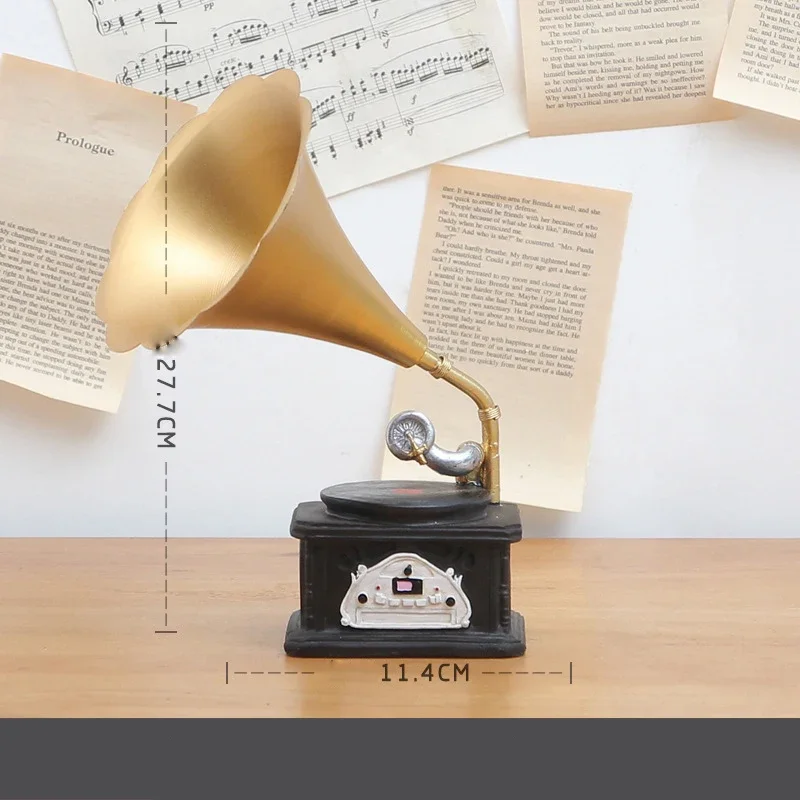 European Style  All in One Vintage Gramophone Copper Desktop Ornament Retro Phonograph Figurines Home Decoration Craft