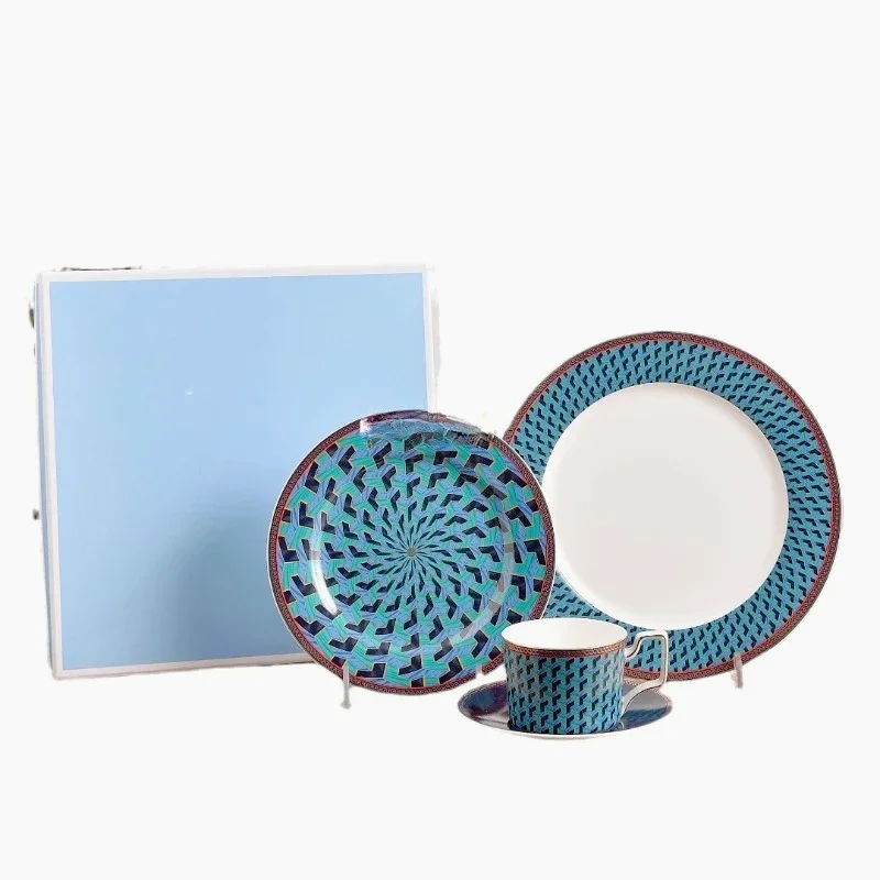 

Bone porcelain plate with coffee cup and saucer set 4-piece set, high-end hotel western food plate coffee cup