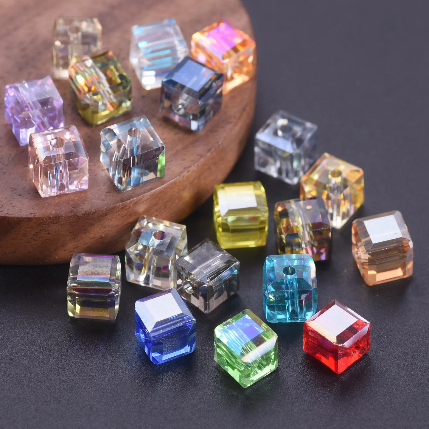 Cube Shape Glossy Colorful Faceted Crystal Glass Loose Beads 20PCS 7mm For DIY Jewelry Beading Supplies