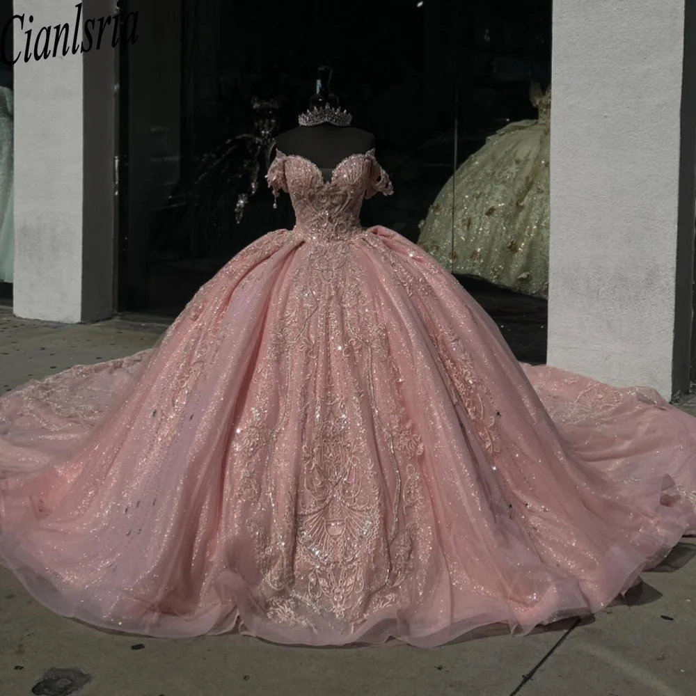 Vestido De fiesta elegante rosa mexicano, Vestidos De quinceañera, vestido De fiesta De tul brillante, Vestidos De fiesta para mujer