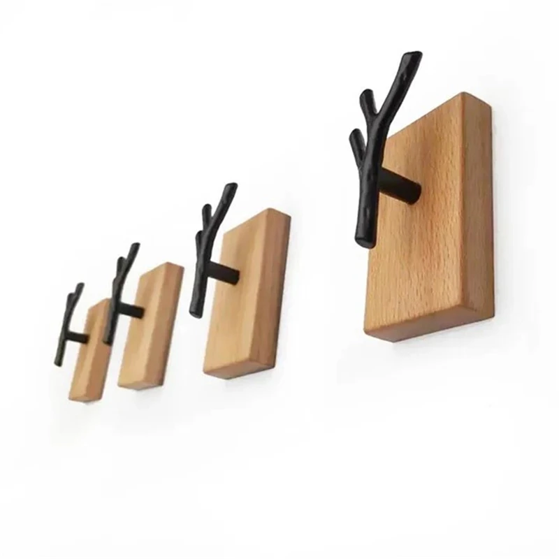 Iron Branches Hook Multifunctional Solid Wood Japanese Wall Hooks Hanger Coat Key Storage Decorative Hooks Household Accessories