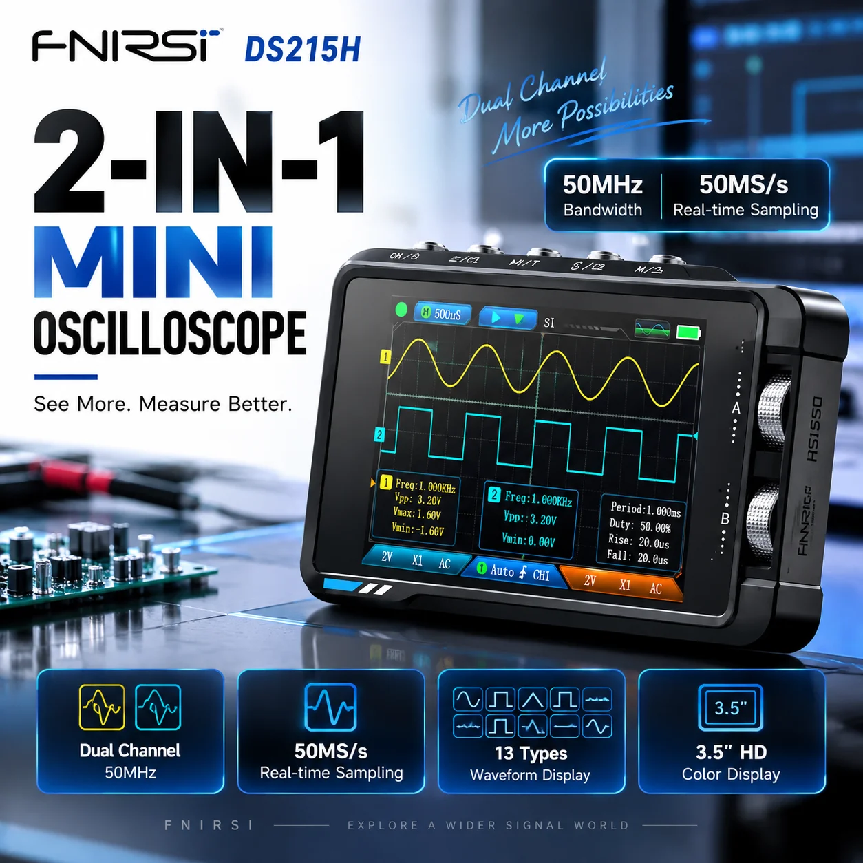 Fnirsi Digital Oscilloscope Handheld - FNIRSI DS215H Osiloskop Digital 2 Saluran