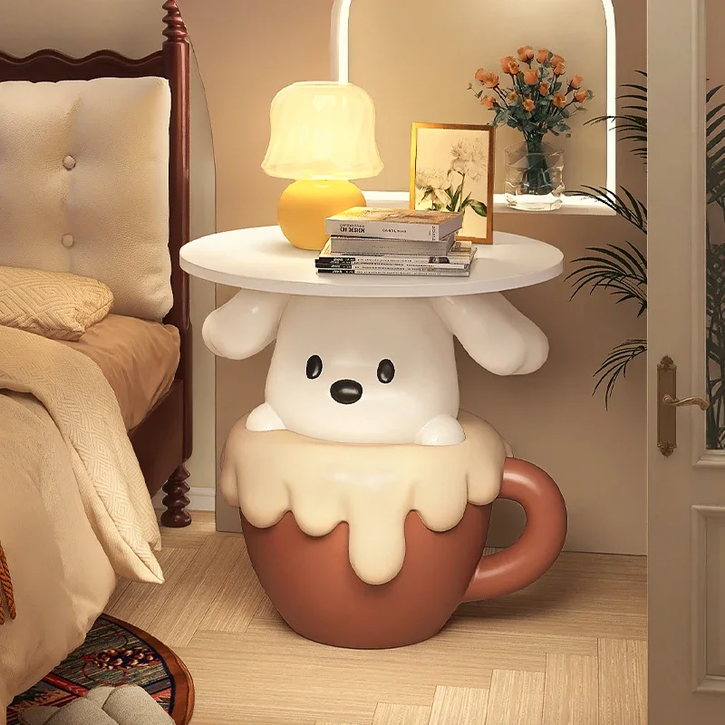 Home Decor Tea Cup Dog Side Table Large Floor Ornament Cartoon Animal Bedside Table Sofa Tea Table TV Cabinet Housewarming Gift