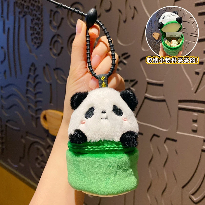 Cartoon Plush Bamboo Panda Coin Purse Keychain Pendant Cute Panda Doll Toy Portable Organizer Purse Coin Purse Birthday Gifts