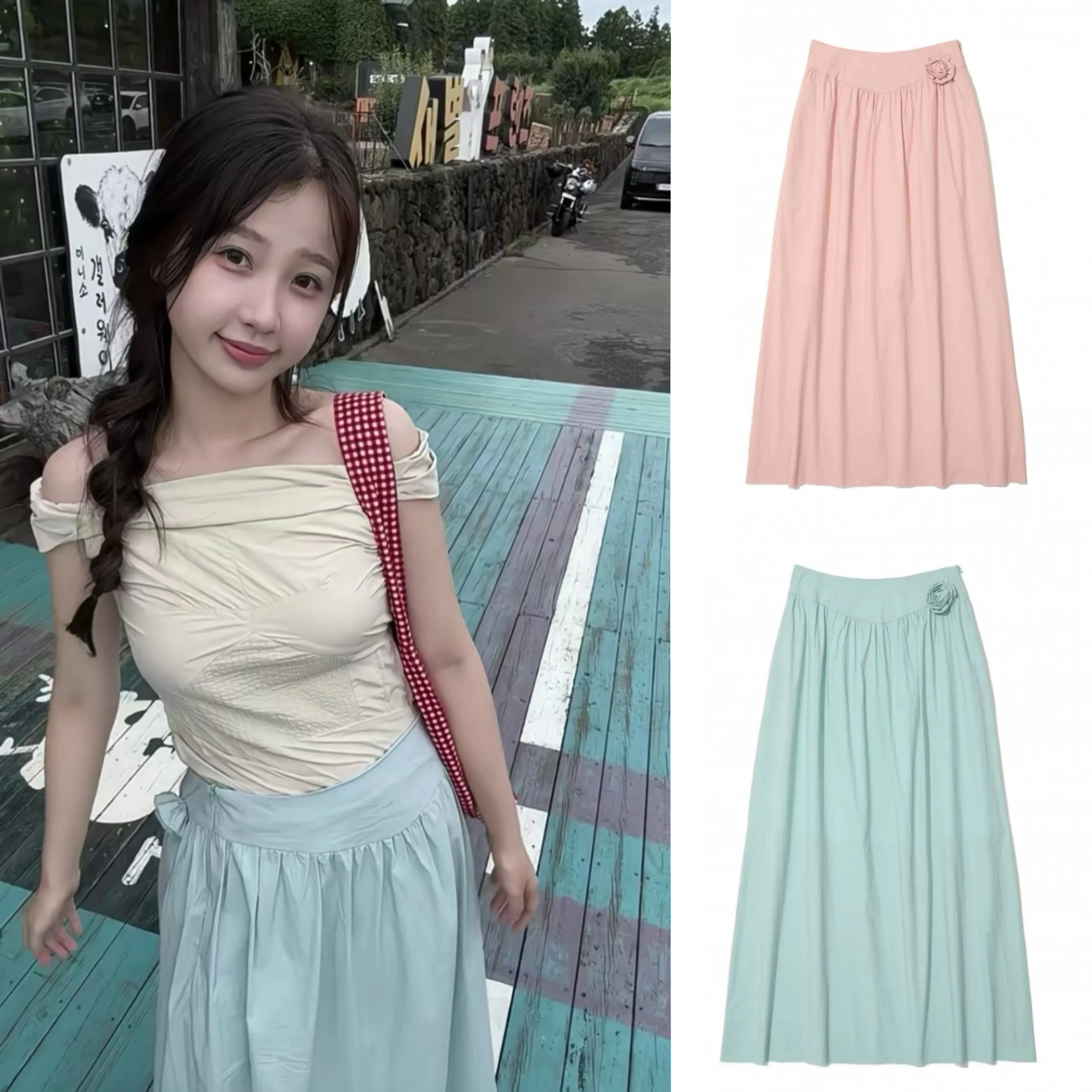 

Однотонная плиссированная юбка с цветочным принтом, корейский стиль, А-силуэт, свободный крой, средняя талия, из смесового хлопка, длинная юбка