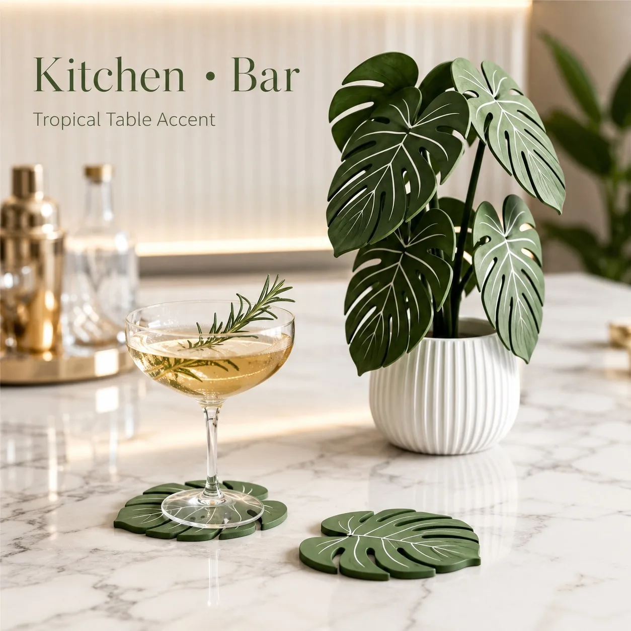 Monstera Plant Coasters 3D Printed Leaf Coaster Set Non Slip Heat Resistant Mat Home Decor Office Kitchen Table - view 4