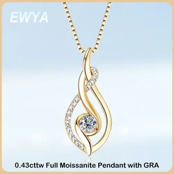 EWYA 2023 Trendy D Color 0.43cttw 4mm Full Moissanite Pendant Necklace for Women Girls S925 Silver Diamond Neck Chain Necklaces