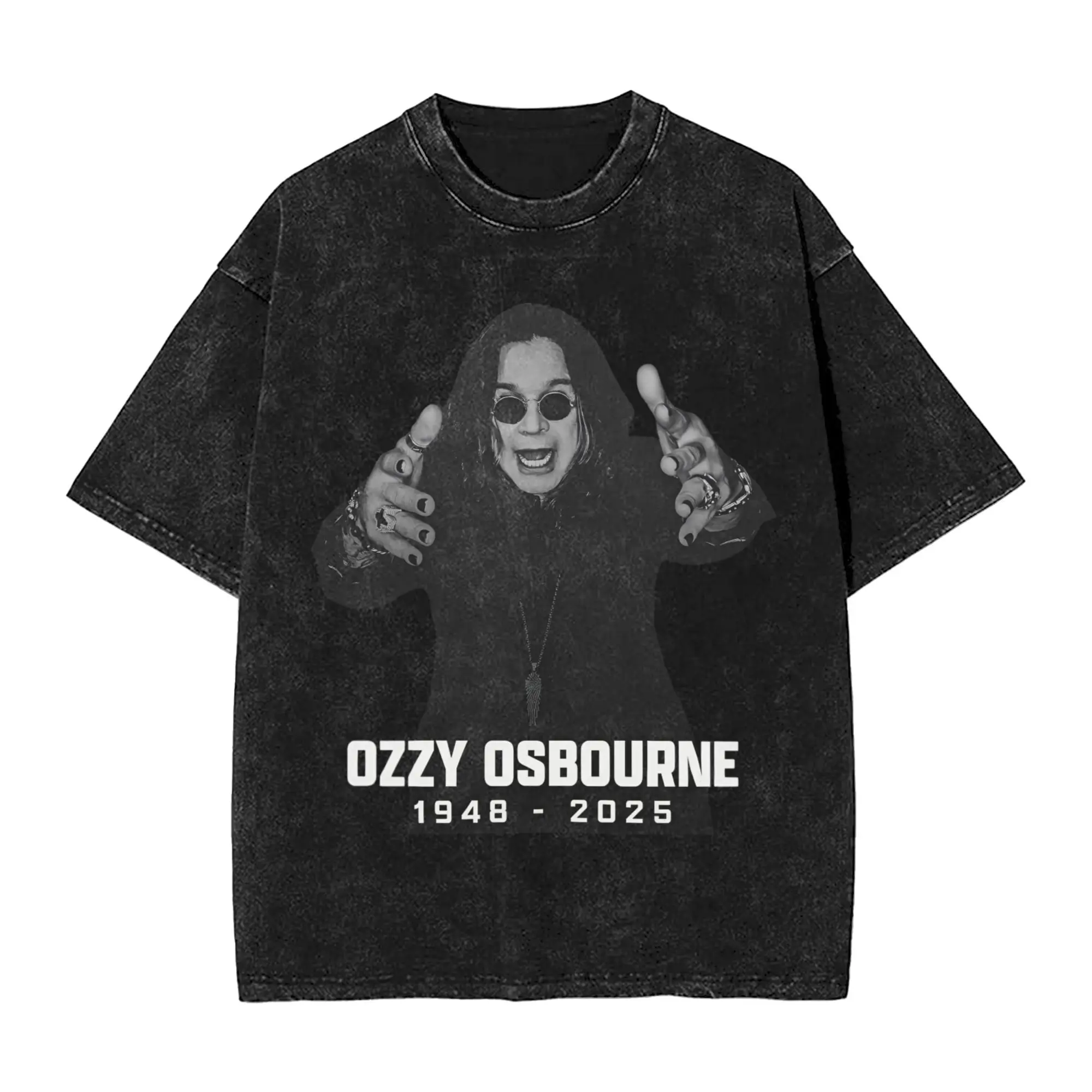 

Ozzy Osbourne Rip 1948-2025 T Shirts Hip Hop Washed Short Sleeve Oversize T-Shirts Black Sabbaths Band Vintage Men Women Shirt